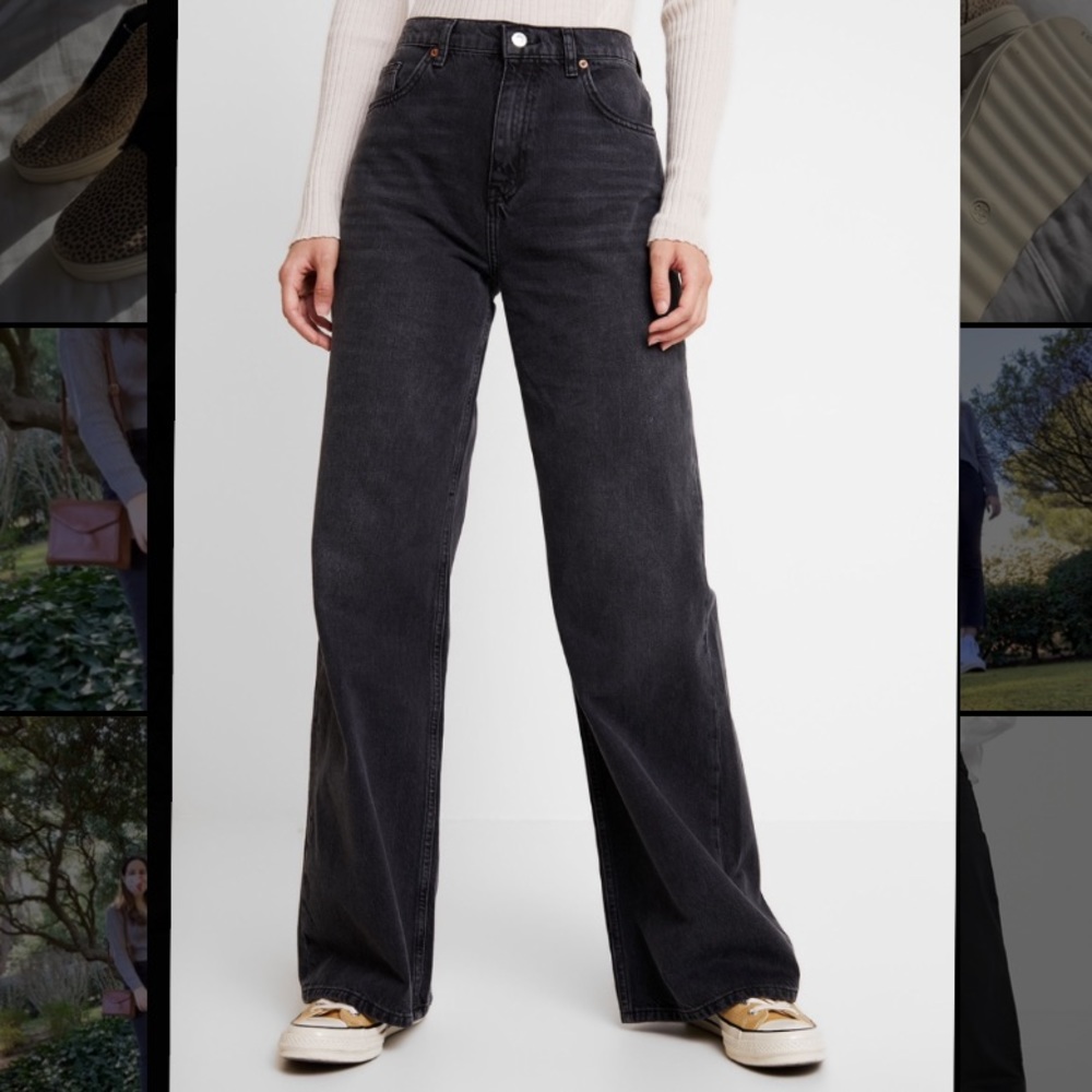 Bershka High Waisted Wide Leg Jeans Black